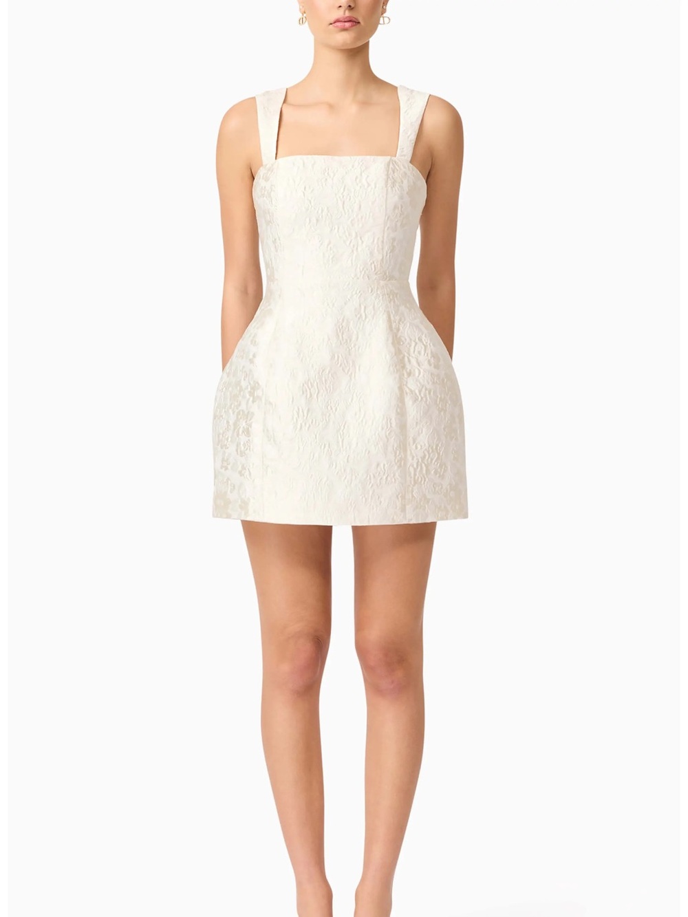 Square Neck Structured Jacquard Mini Dress